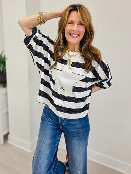 Stripe Star Patterned Oversized Top