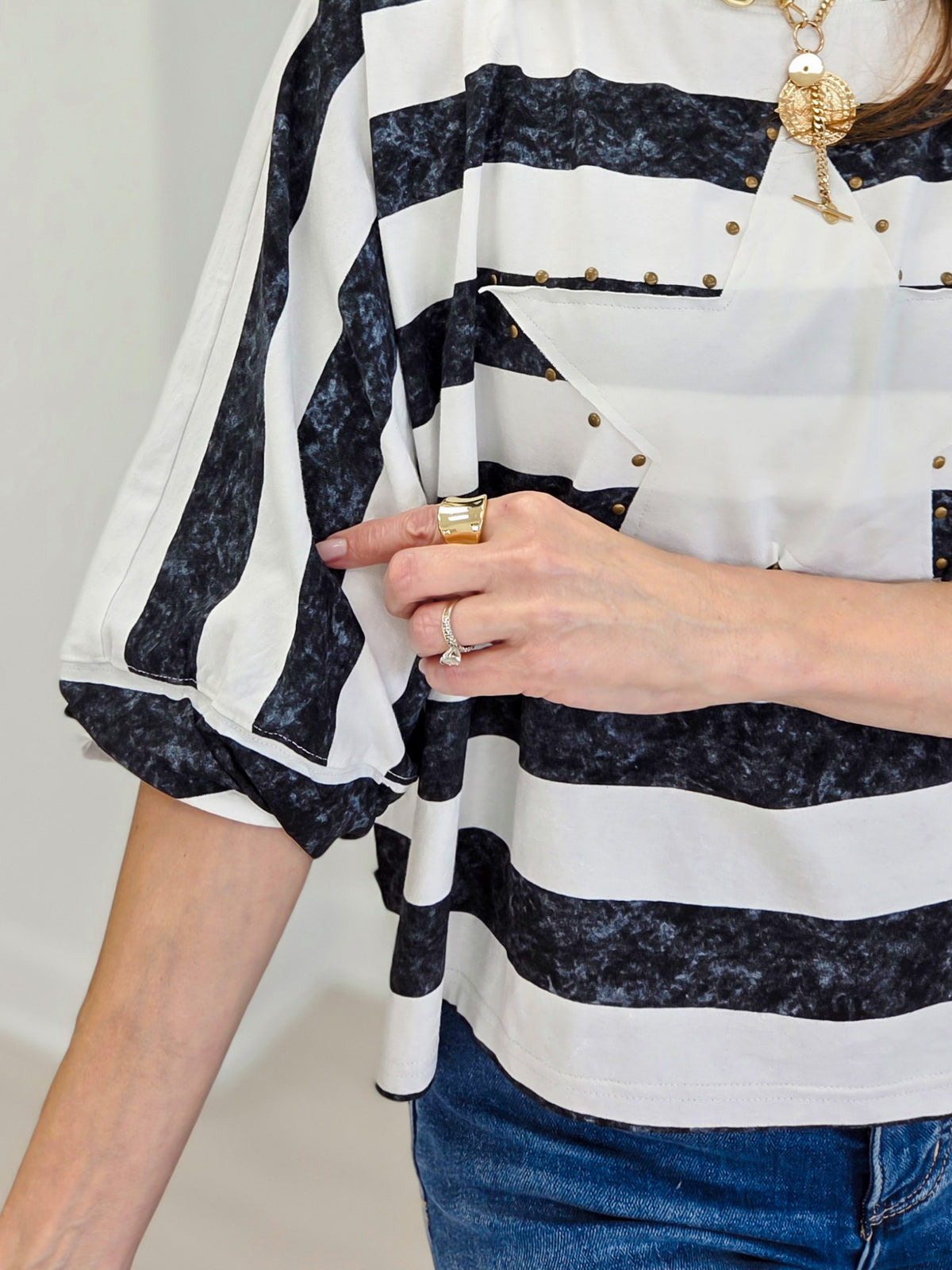 Stripe Star Patterned Oversized Top