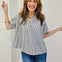 Striped Blouse with Banded Split Neckline