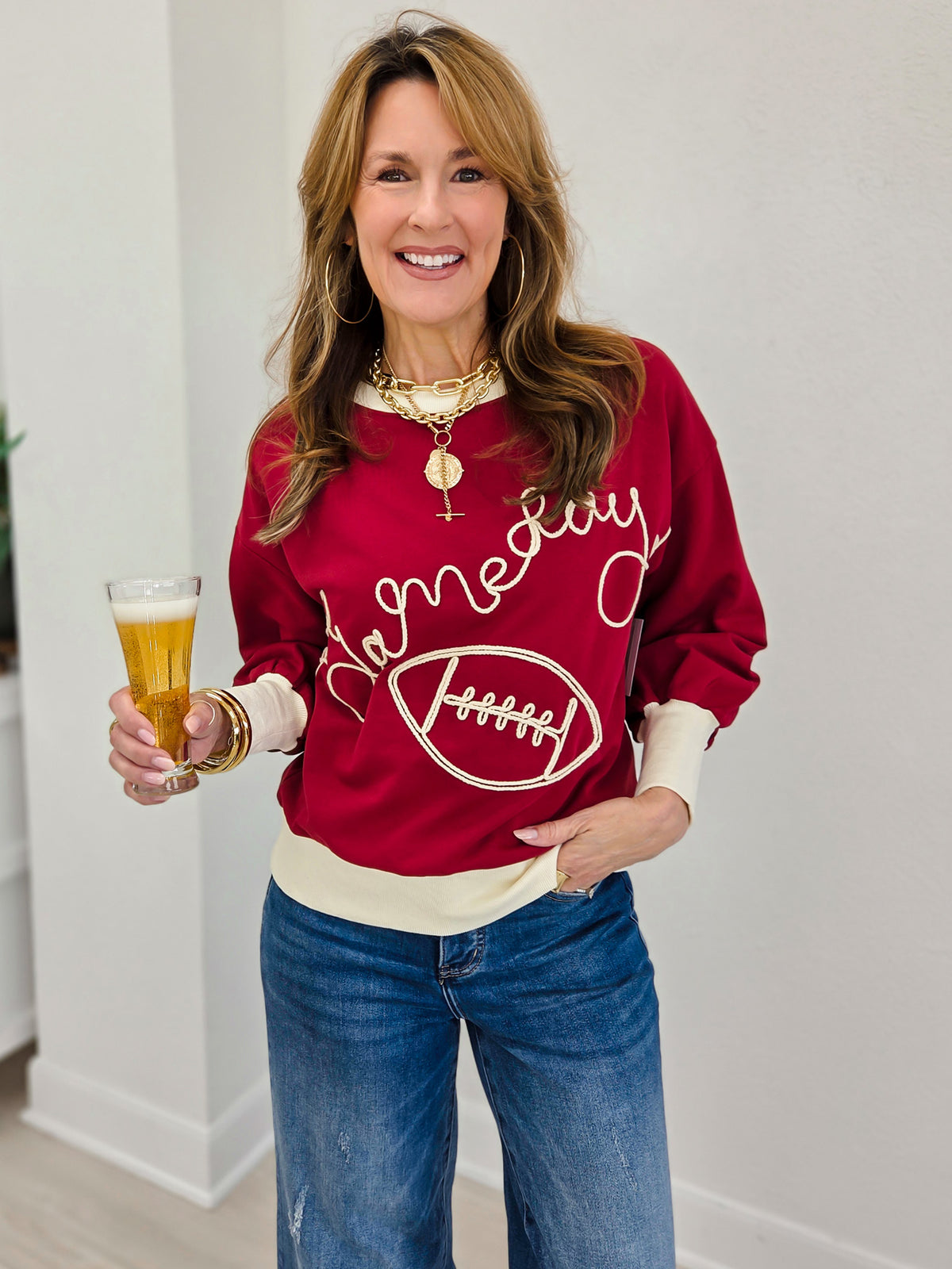 Oversized Sweatshirt Featuring Gameday Embroidery