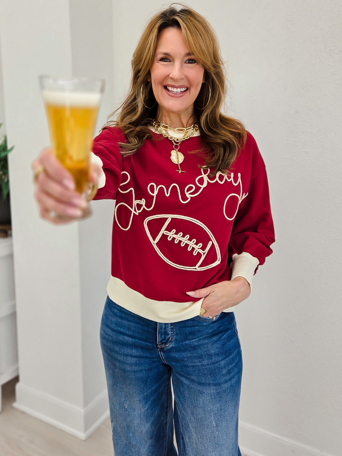 Oversized Sweatshirt Featuring Gameday Embroidery