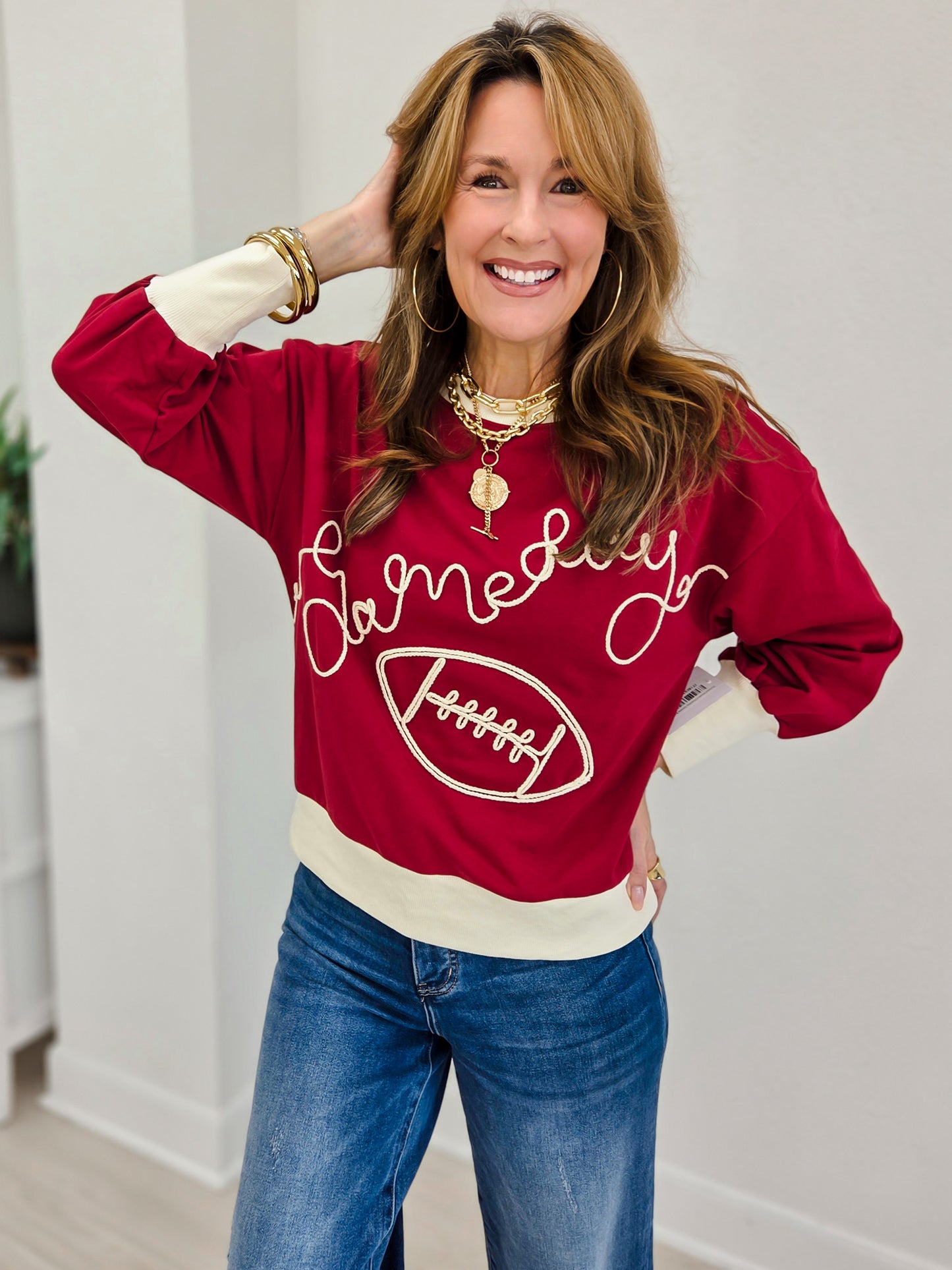 Oversized Sweatshirt Featuring Gameday Embroidery