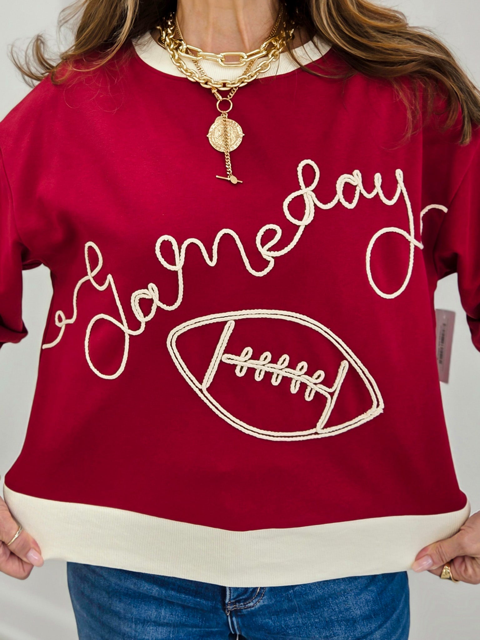 Oversized Sweatshirt Featuring Gameday Embroidery