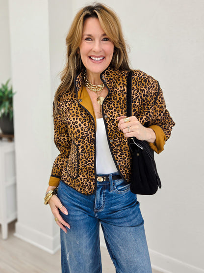 Leopard Print Snap Button Jacket
