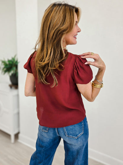 Lace Detail Puff Sleeve Button Down Blouse
