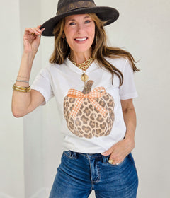Leopard Pumpkin V-Neck Graphic Tee