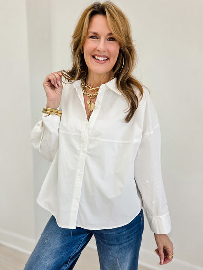 Claire Poplin Oversized Button Down Top