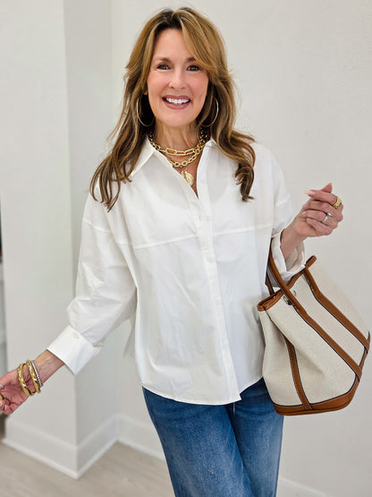 Claire Poplin Oversized Button Down Top