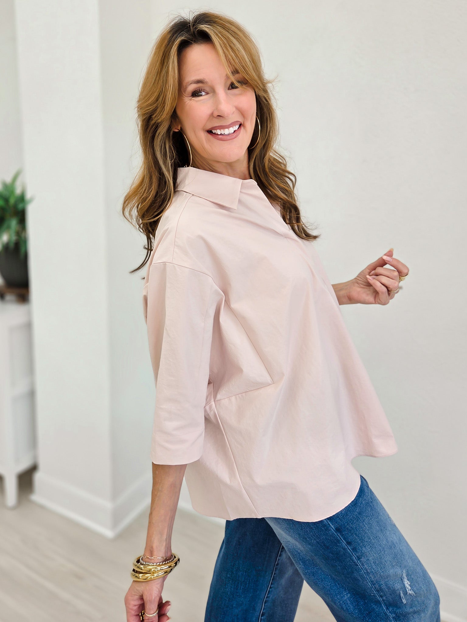 Kaia Modern Oversized Button Down Top