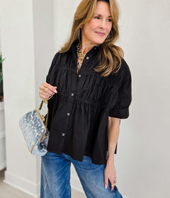 Elise Textured Shirred Waist Poplin Blouse