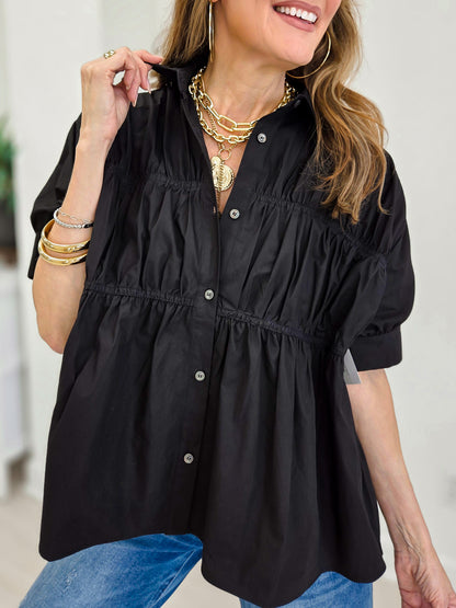 Elise Textured Shirred Waist Poplin Blouse