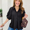 Sheer Organza Bubble Sleeve Button Down Blouse