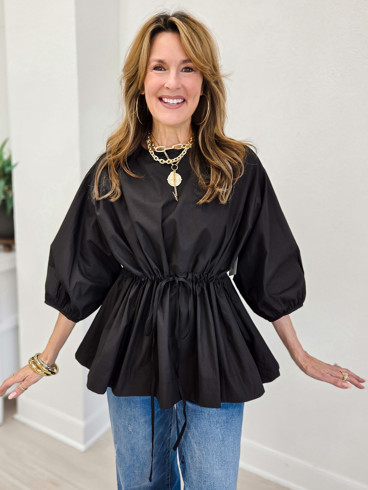 Brielle Cotton Drawstring Blouse