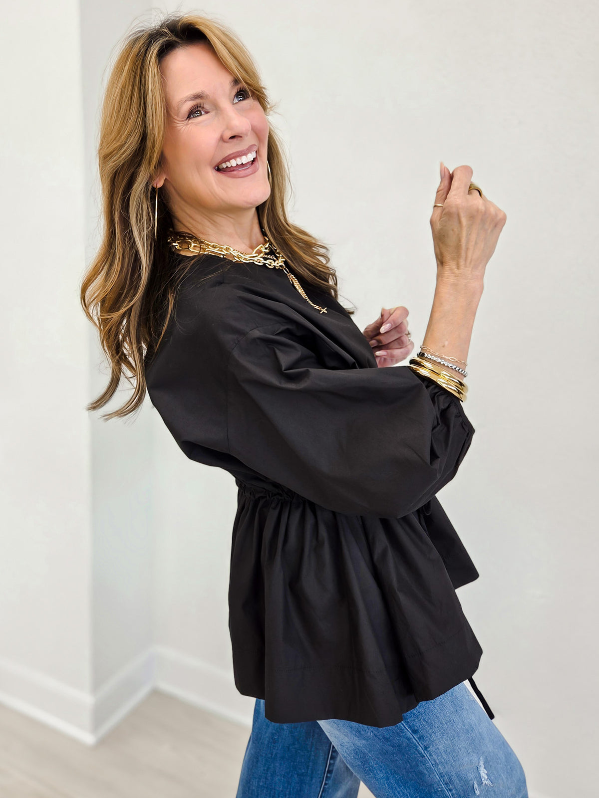 Brielle Cotton Drawstring Blouse