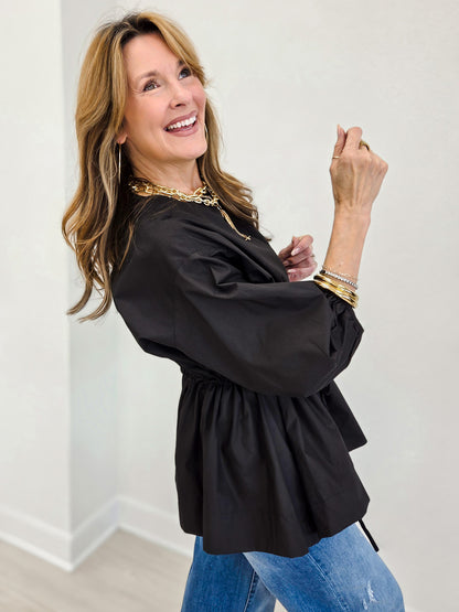 Brielle Cotton Drawstring Blouse