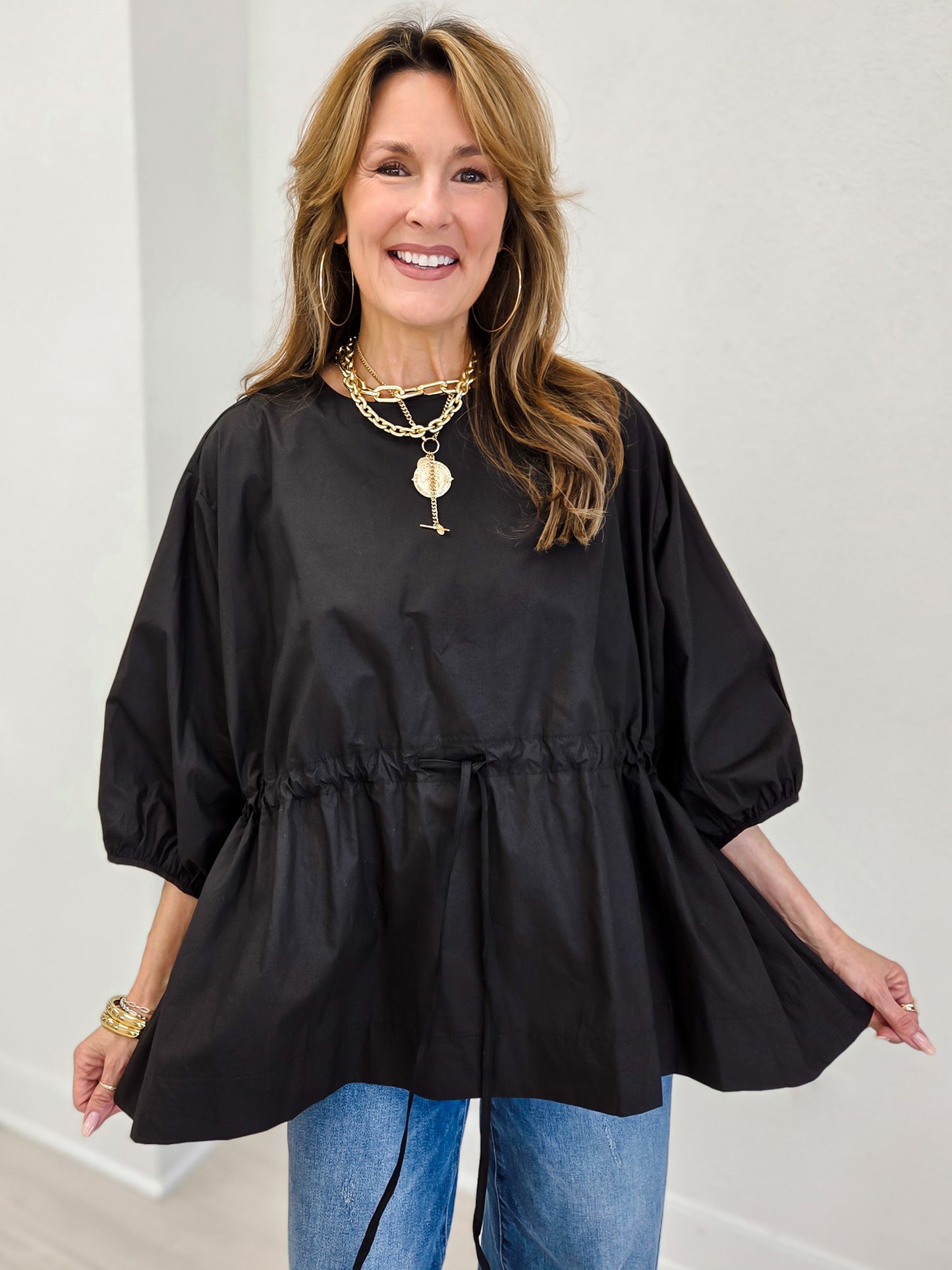 Brielle Cotton Drawstring Blouse