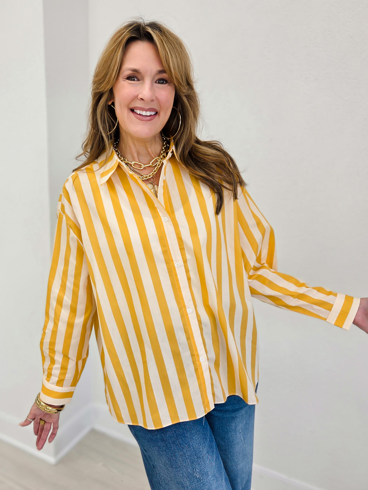 Sue Classic Stripe Button Down Shirt