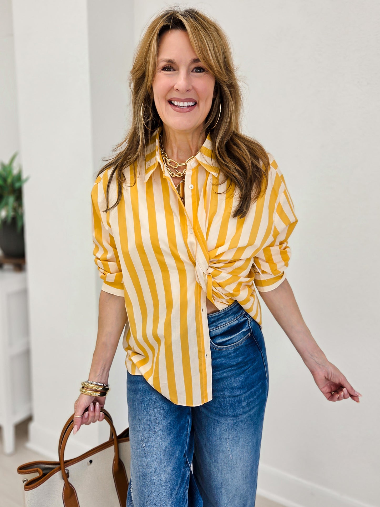 Sue Classic Stripe Button Down Shirt