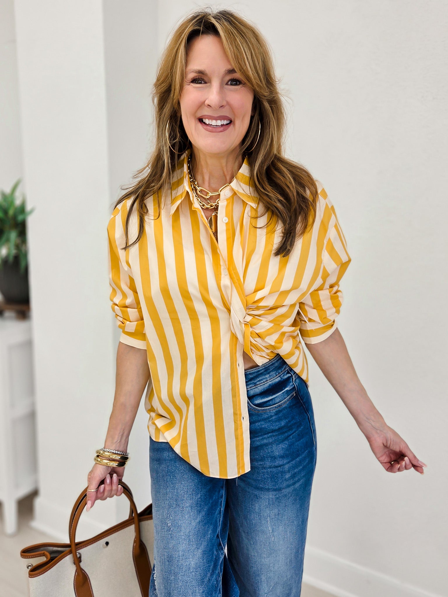 Sue Classic Stripe Button Down Shirt