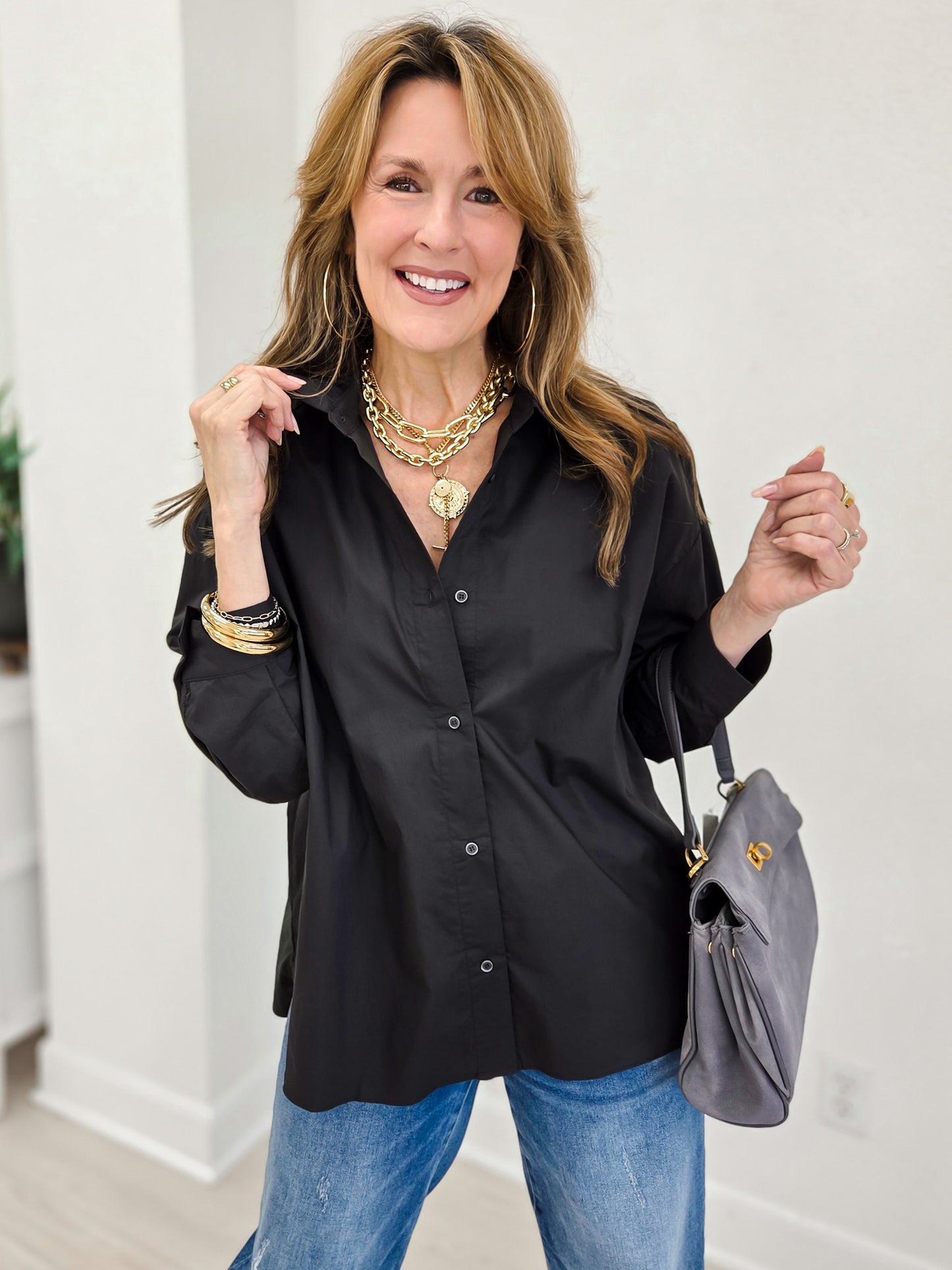 Ava Relaxed Fit Long Sleeve Poplin Blouse