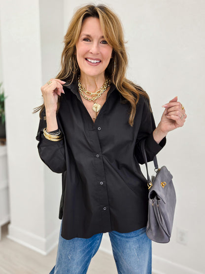 Ava Relaxed Fit Long Sleeve Poplin Blouse