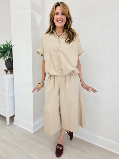 Tatum Relaxed Cotton Shirt And Wide Leg Pant Set