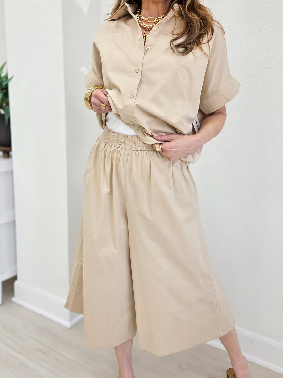 Tatum Relaxed Cotton Shirt And Wide Leg Pant Set
