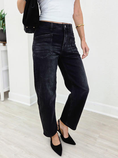 Stretch Denim Barrel Jeans With Angled Pocket