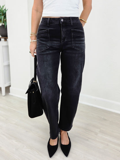 Stretch Denim Barrel Jeans With Angled Pocket