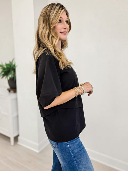 Modern Mixed Fabric Oversized Top