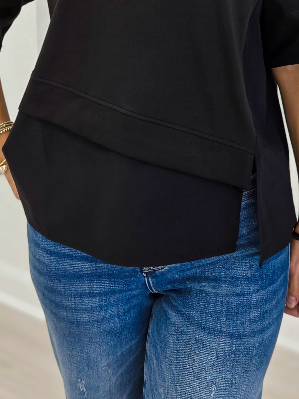 Modern Mixed Fabric Oversized Top