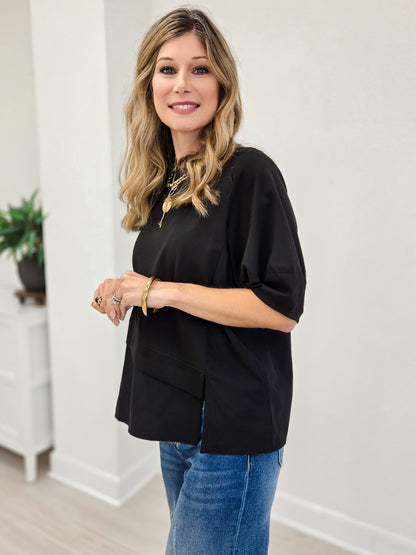 Modern Mixed Fabric Oversized Top