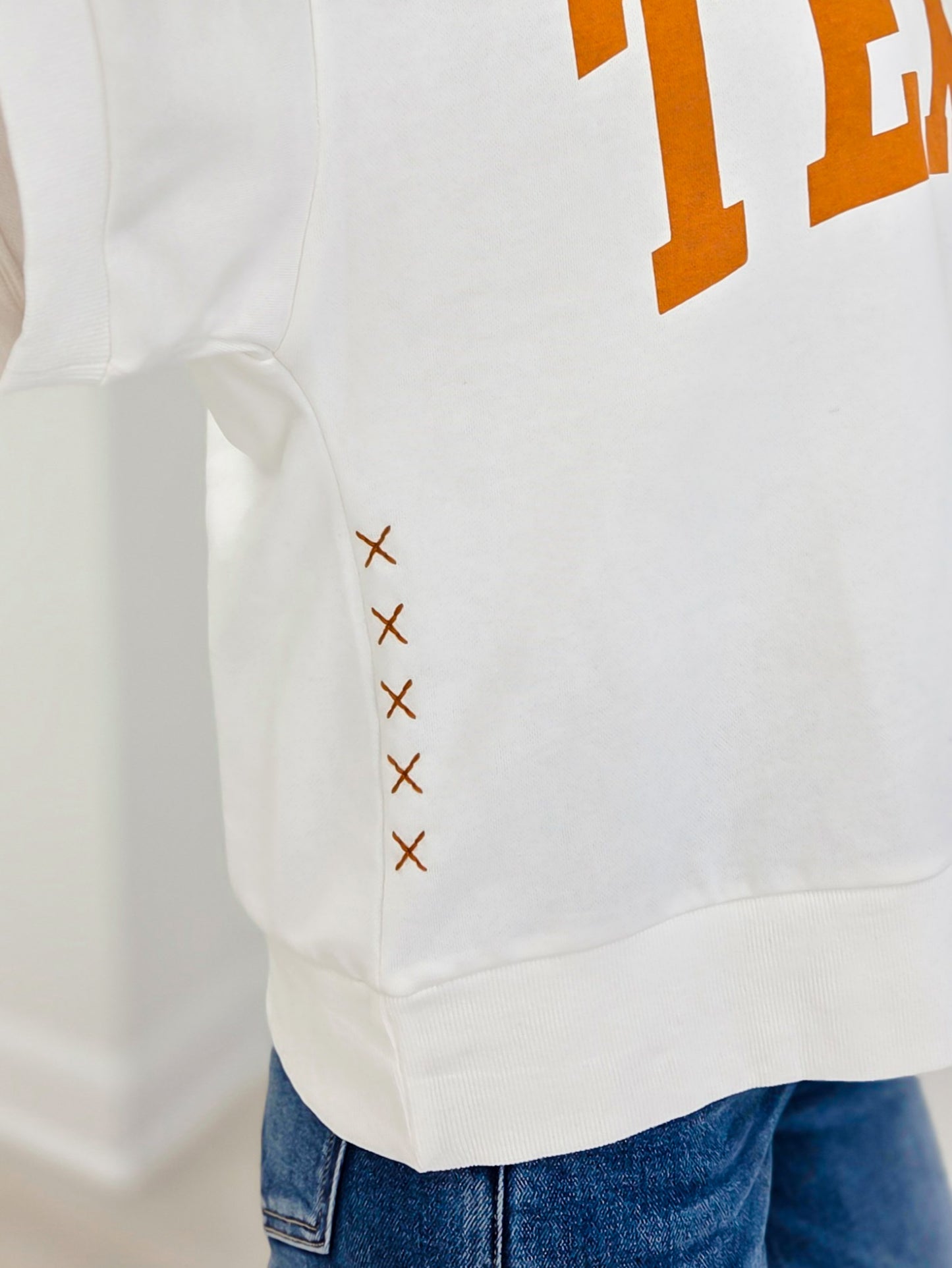 Boxy Short Sleeve Sweatshirt With Bold TEXAS Print and Ribbed Trim