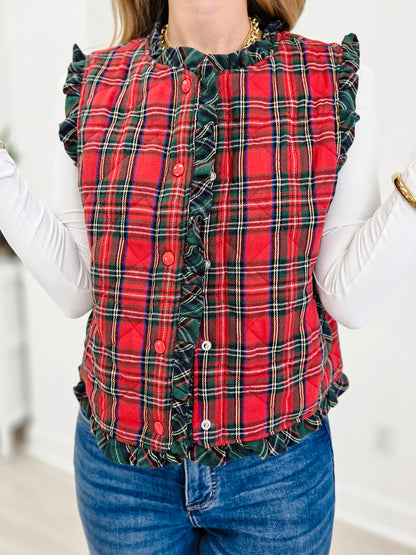 Tartan Check Quilted Ruffle Vest