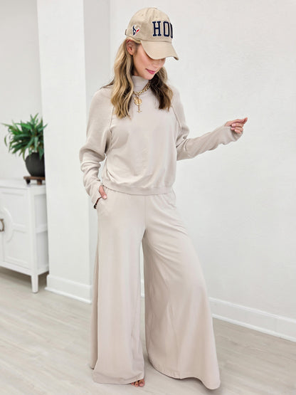 Lycra Textured Sleeve Top With Matching Wide Leg Pants