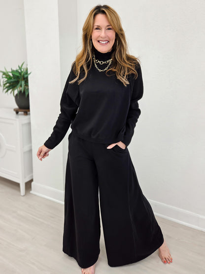 Lycra Textured Sleeve Top With Matching Wide Leg Pants