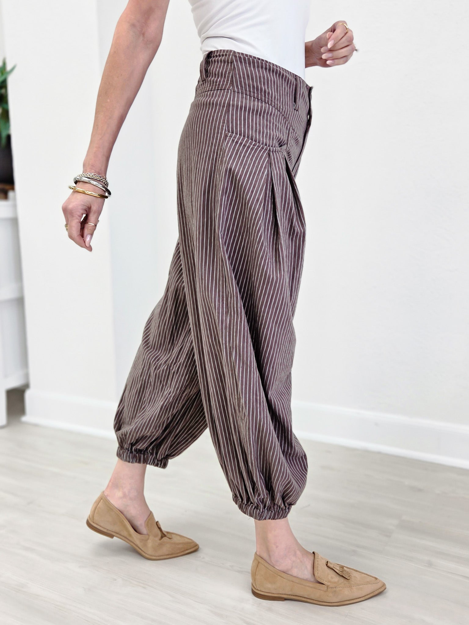 Pull On Strip Wide Leg Pants