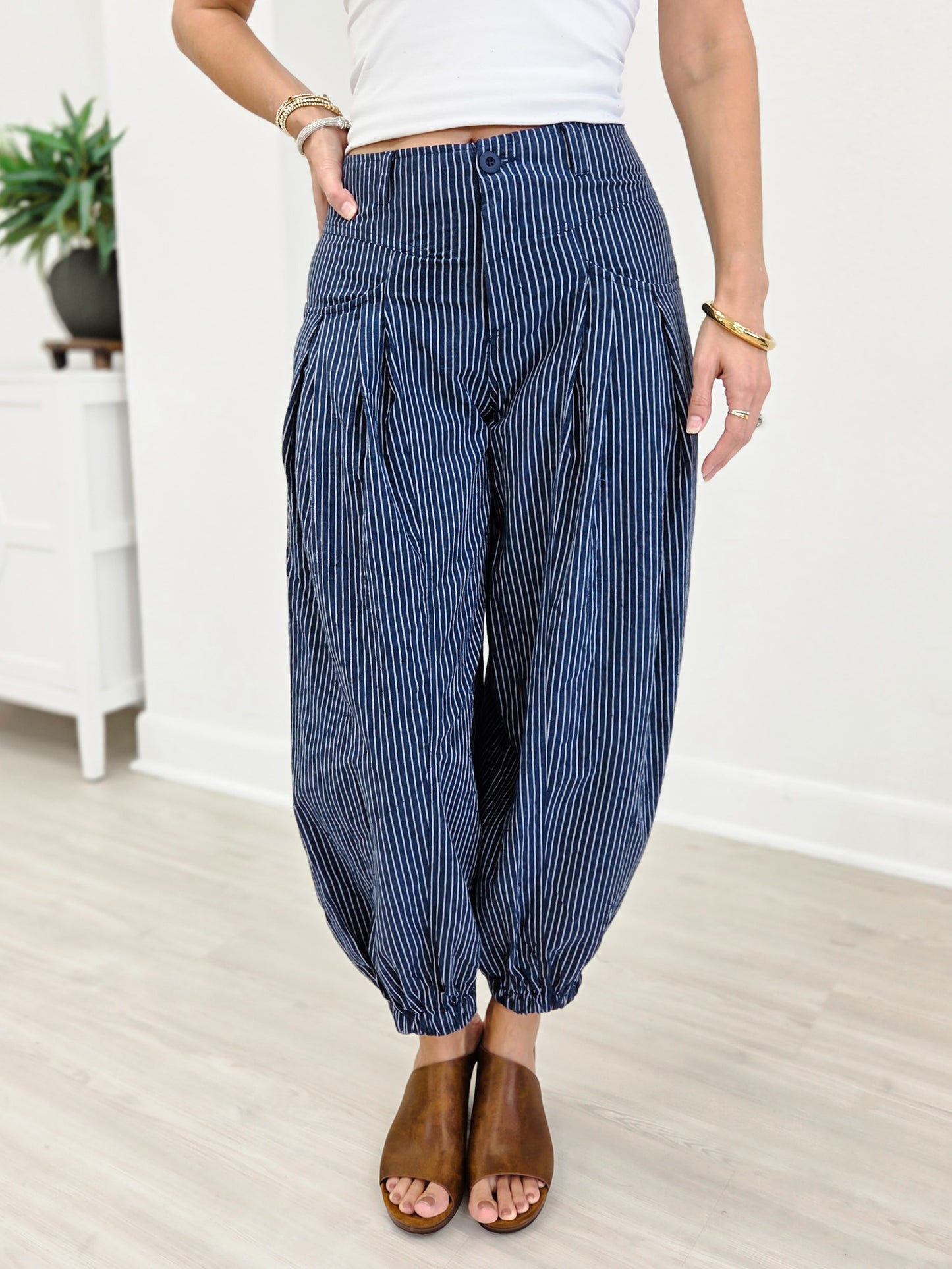 Pull On Strip Wide Leg Pants