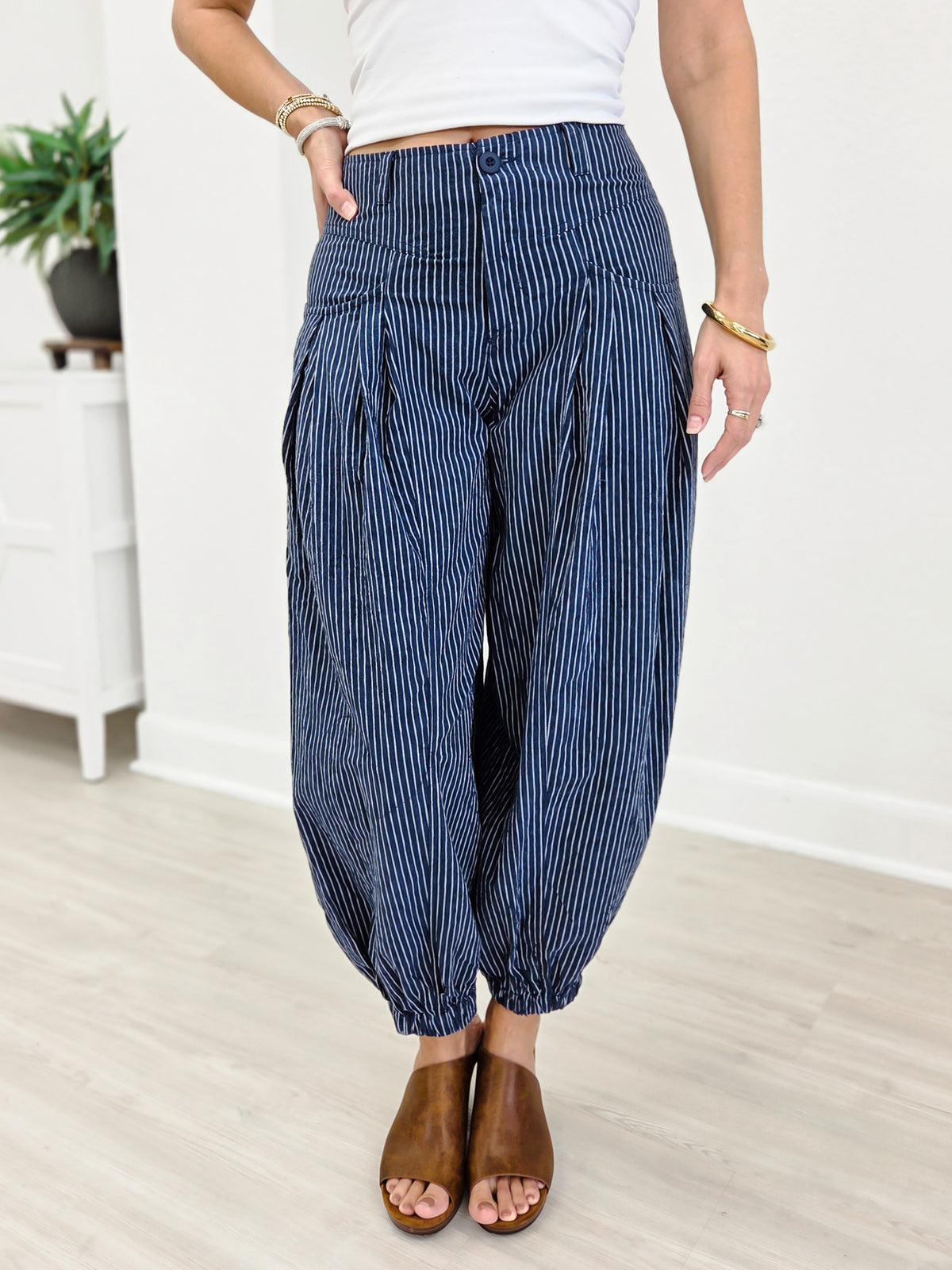 Pull On Strip Wide Leg Pants