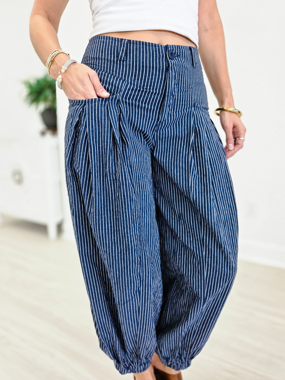 Pull On Strip Wide Leg Pants