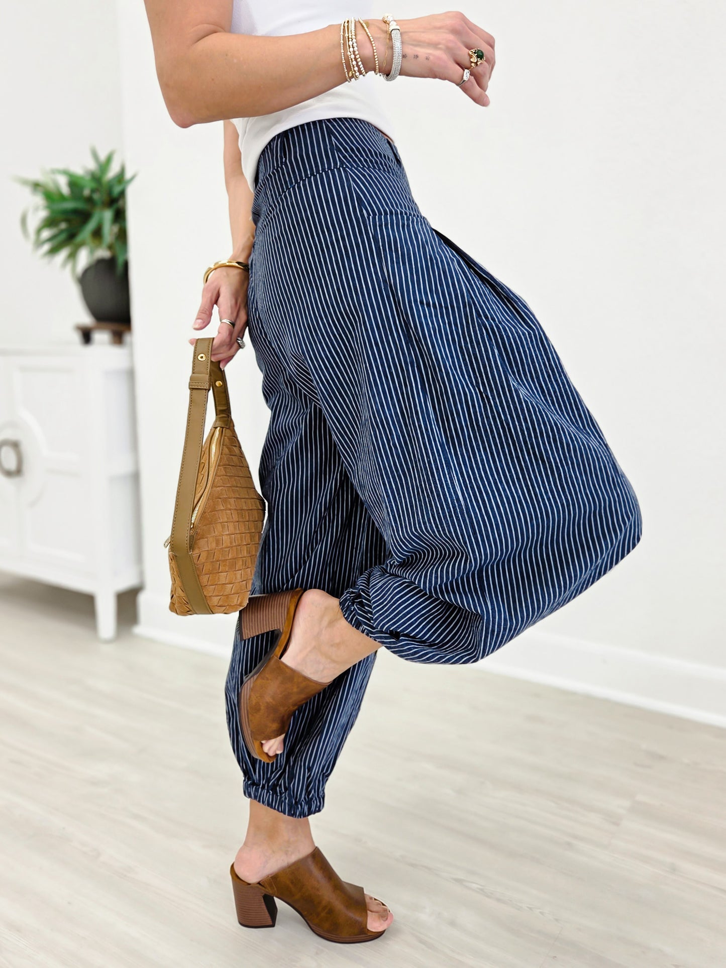 Pull On Strip Wide Leg Pants