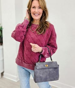 Mineral Washed Quilted Off The Shoulder Pullover