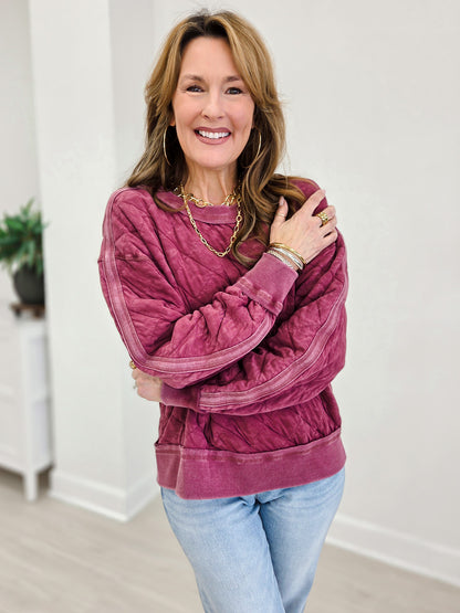 Mineral Washed Quilted Off The Shoulder Pullover