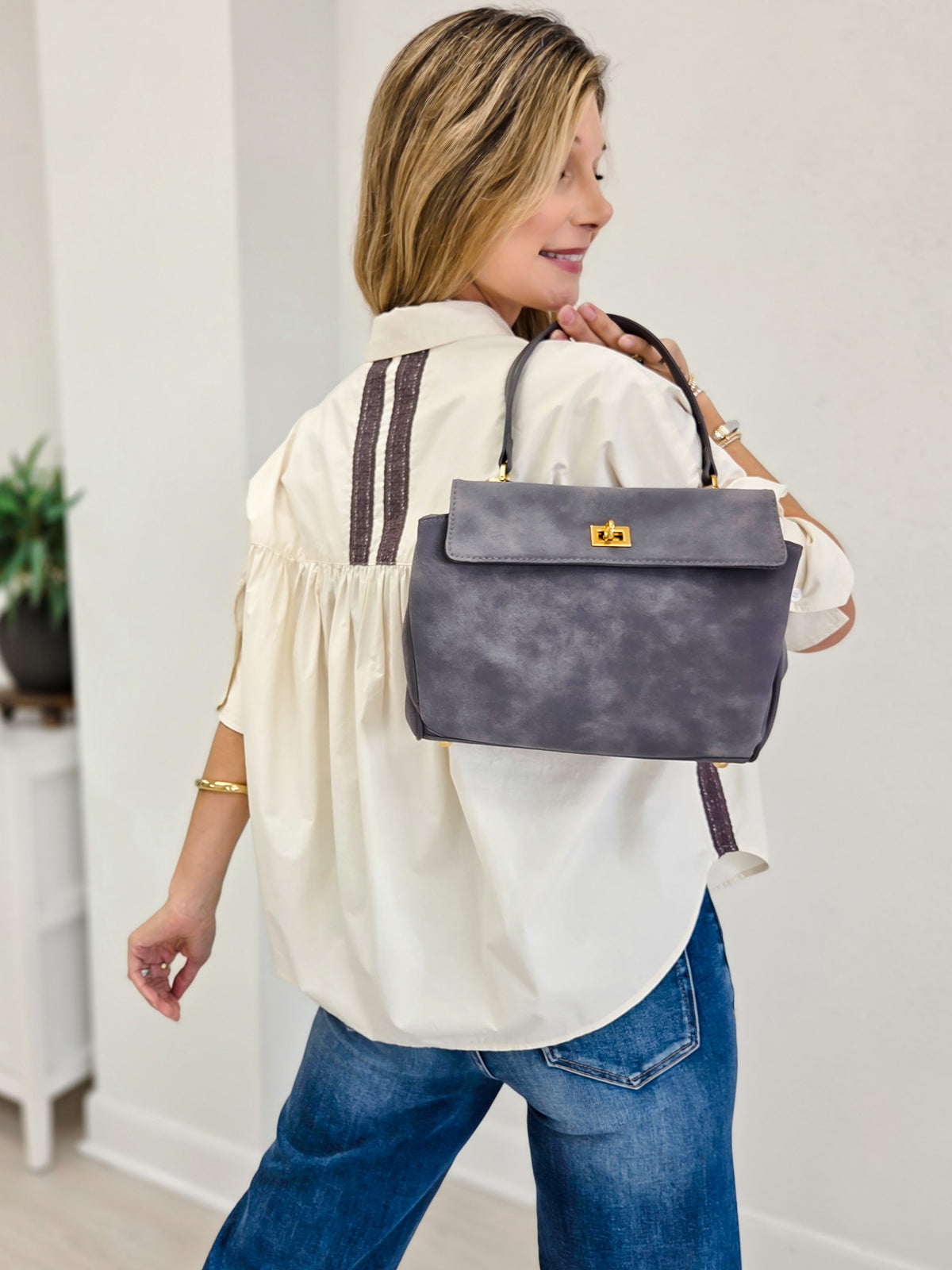 Boxy Button Down Top With Lace Detail