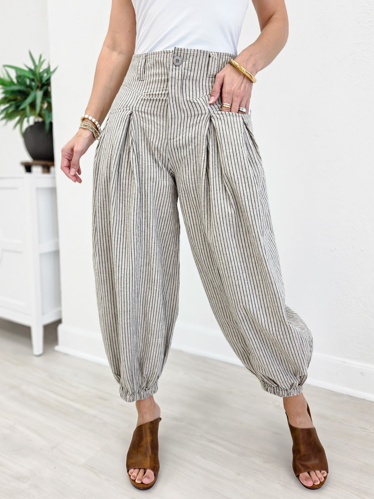 Pull On Strip Wide Leg Pants