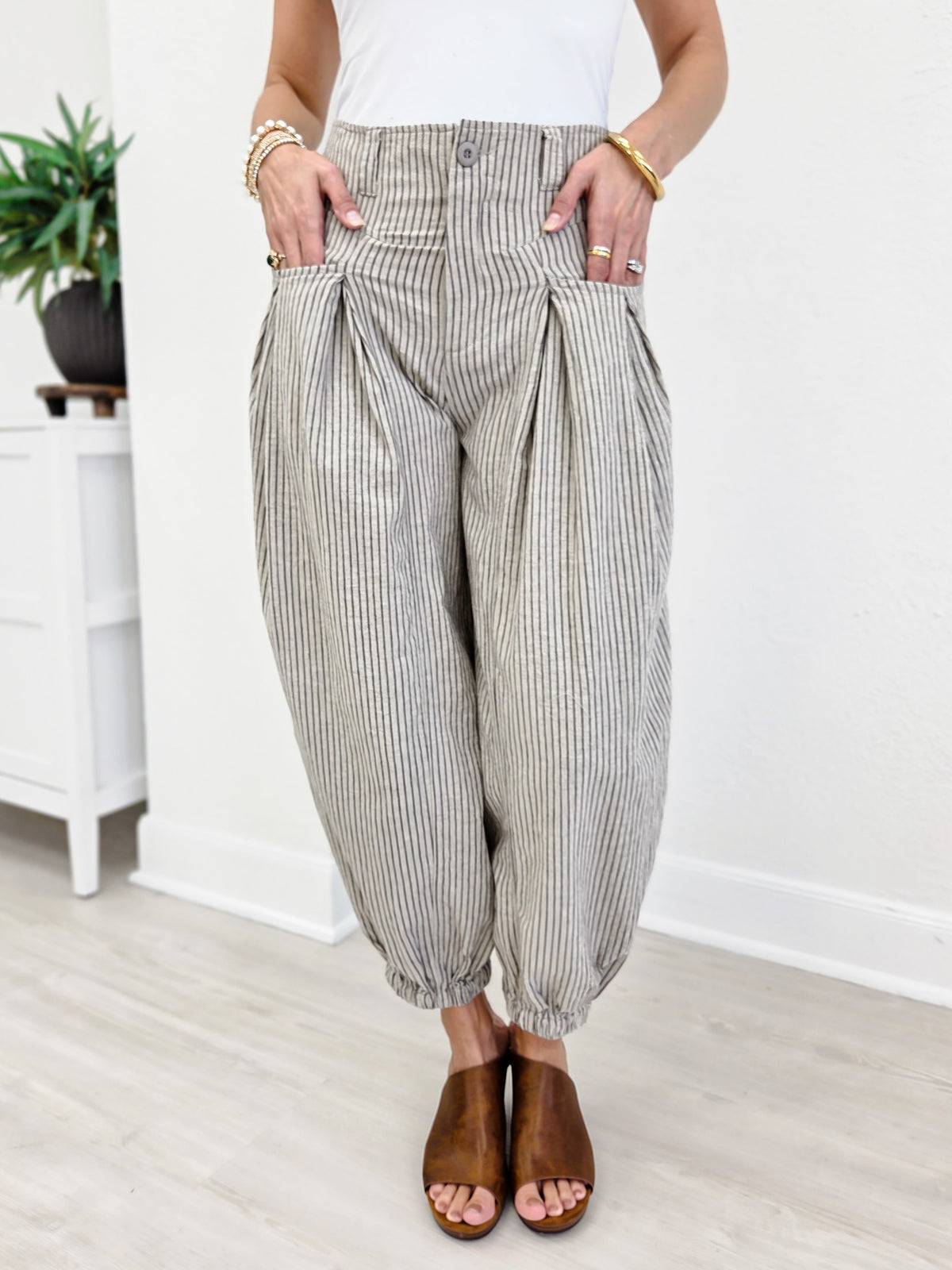 Pull On Strip Wide Leg Pants