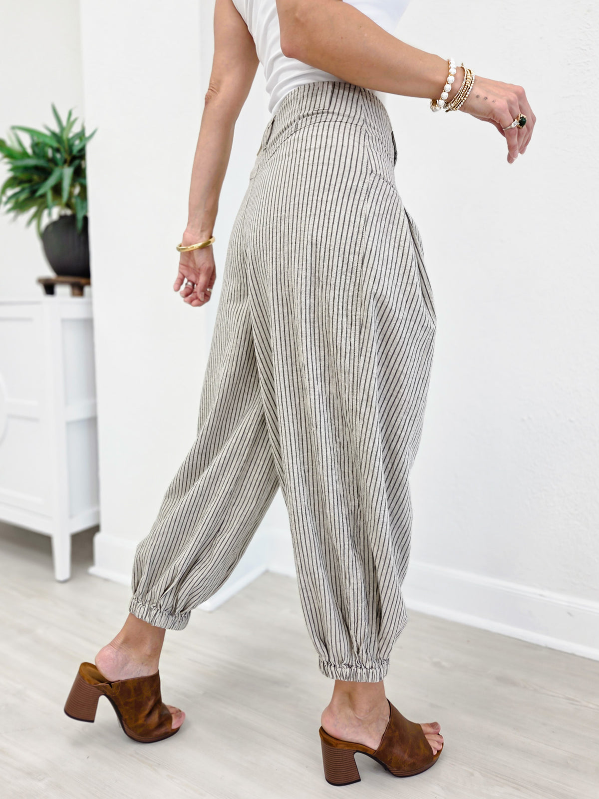 Pull On Strip Wide Leg Pants