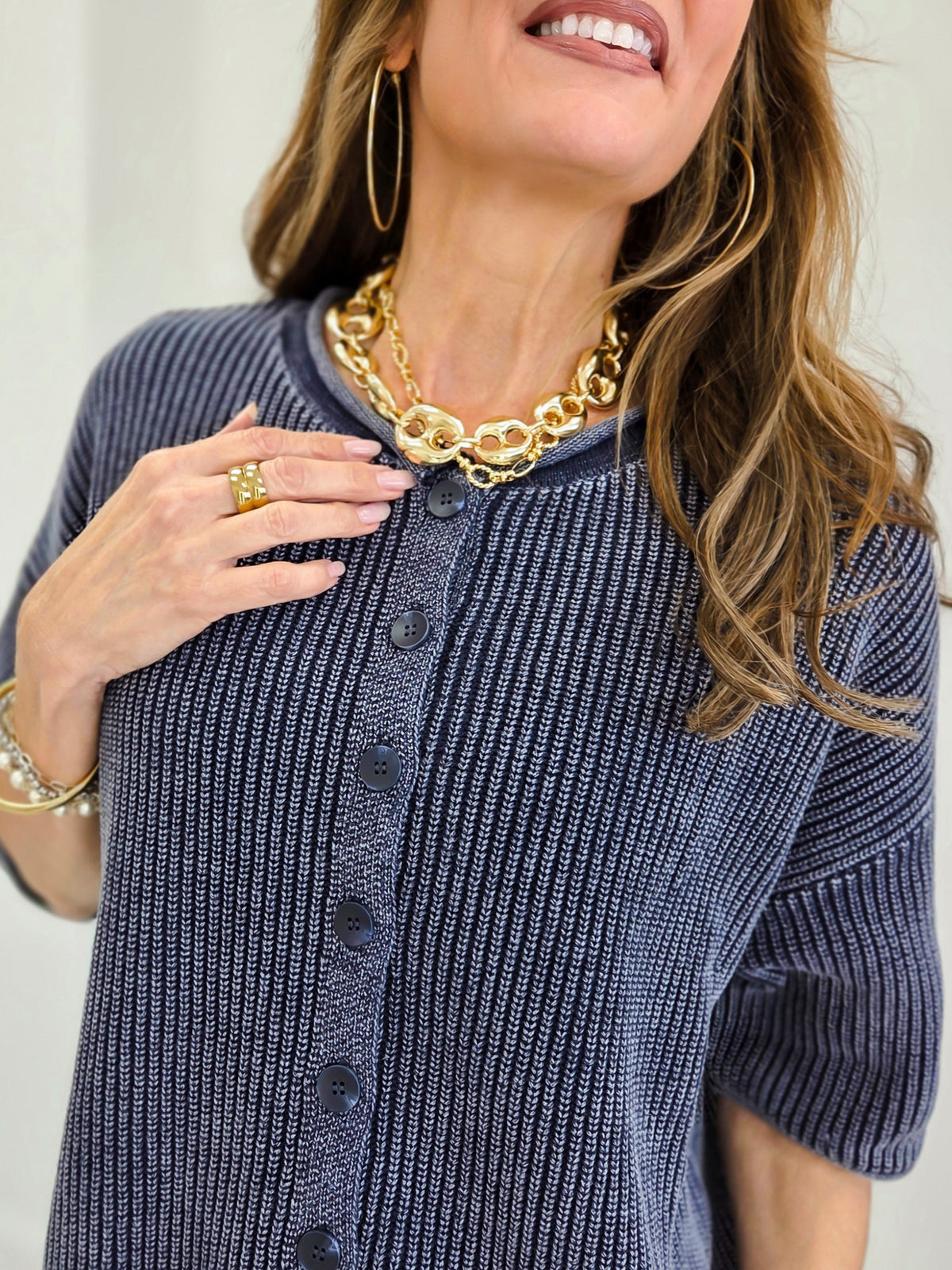 Ribbed Short Sleeve Rolled Edge Cardigan