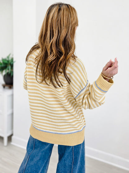 Stripe Contrast Stitch Raw Edge Knit Sweater