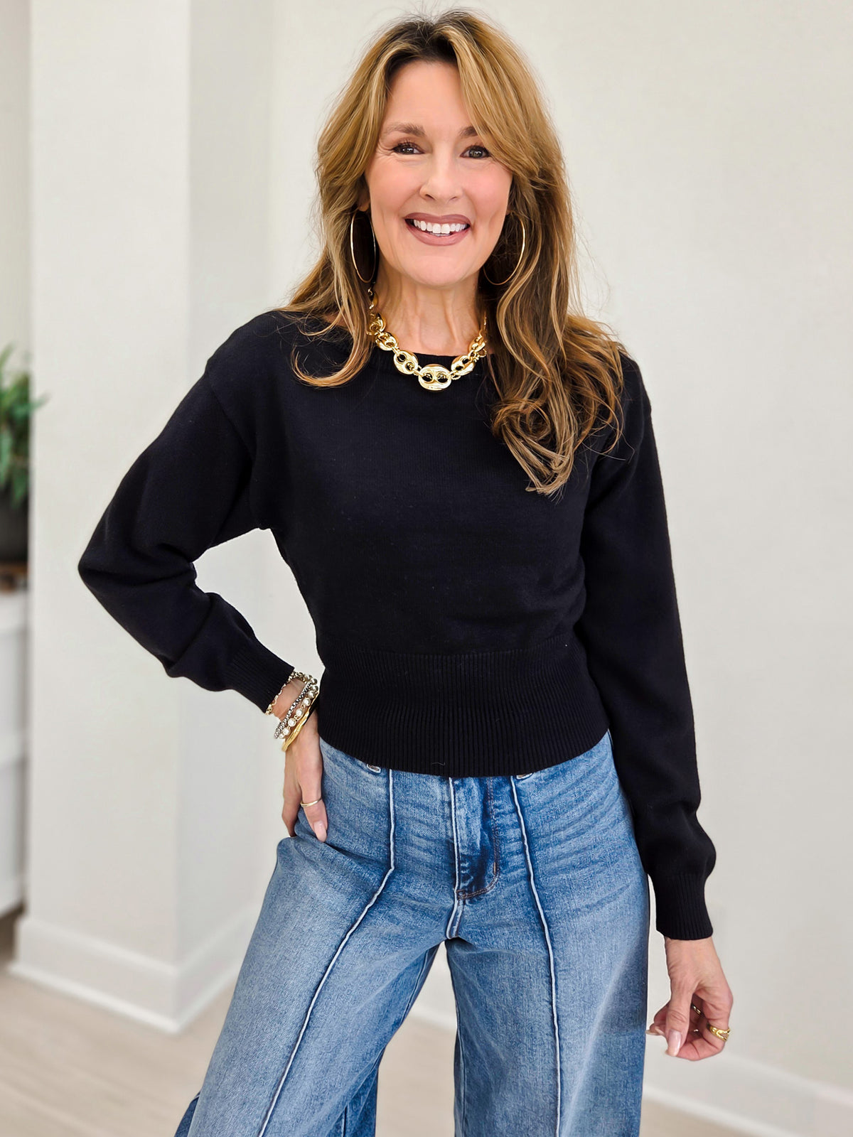 Boat Neck Knit Sweater With Dolman Sleeves